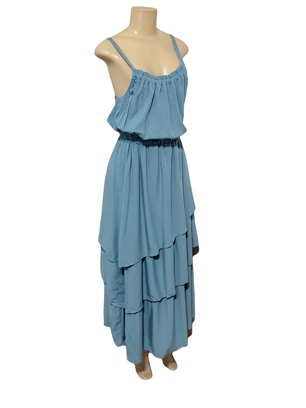 NWT Evereve blue Brea Tiered strap pleated dress party wedding dress M